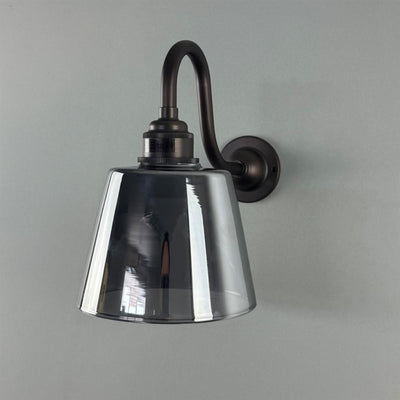 Old School Electric Tapered Smoked Glass Wall Light : Swan Arm